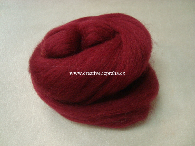 ovčí rouno Merino na plstění 20g - červená tmavá